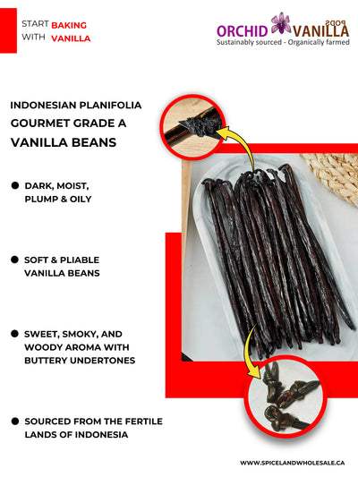 Indonesian Vanilla (Sumatra) Planifolia Gourmet Grade-A Beans<br>For Extract And Baking<BR>1oz, 3oz, 5oz, 10oz, 20oz, 30oz