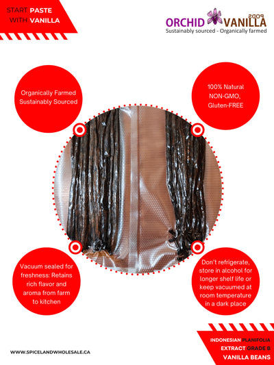 Indonesian Vanilla Beans (Sumatra) Planifolia Extract Grade-B <br>For Extract Making<BR>5 count, 15 count, 25 count, 50 count, 100 count