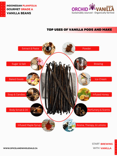 Indonesian Vanilla Beans (Sumatra) Planifolia Extract Grade-B <br>For Extract Making<BR>5 count, 15 count, 25 count, 50 count, 100 count