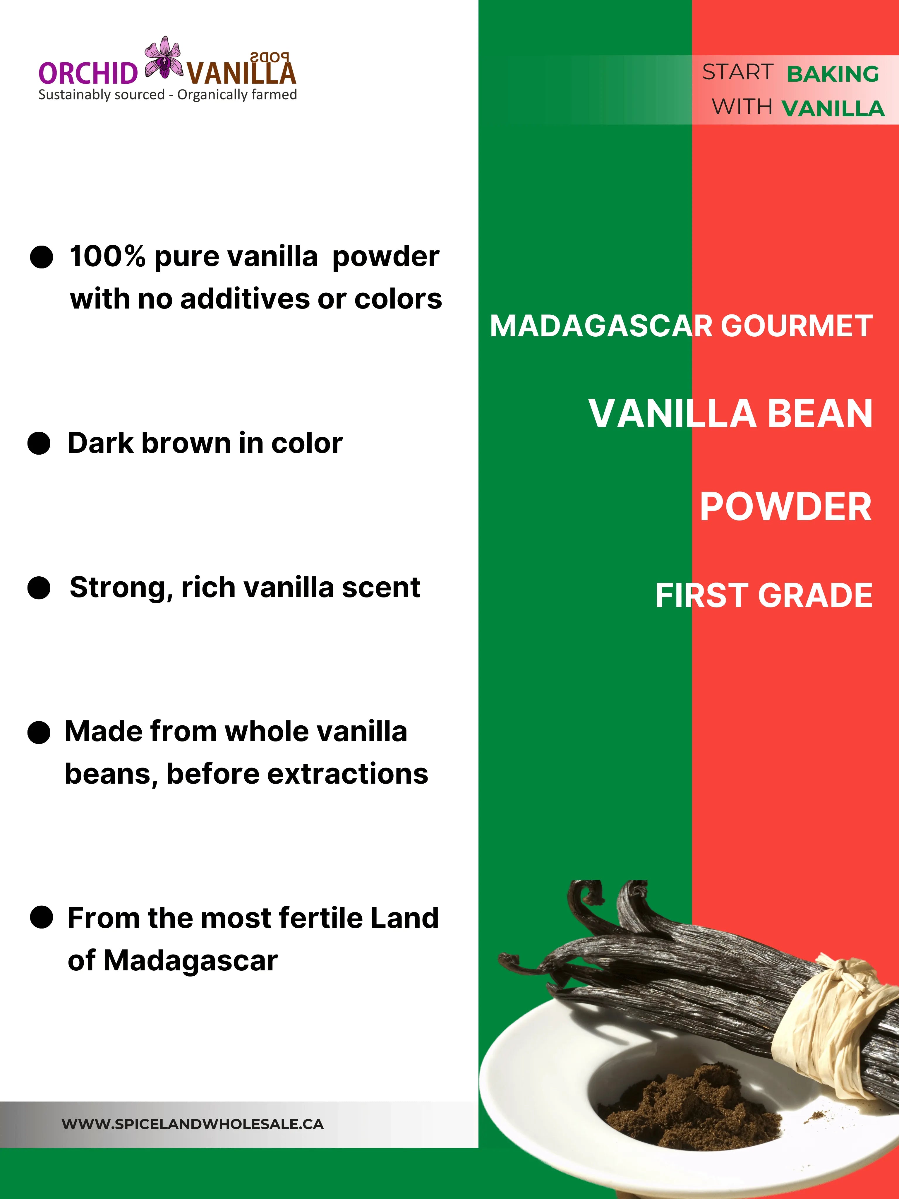 Vainilla molida de Madagascar en polvo gourmet<br> Primer grado<br>