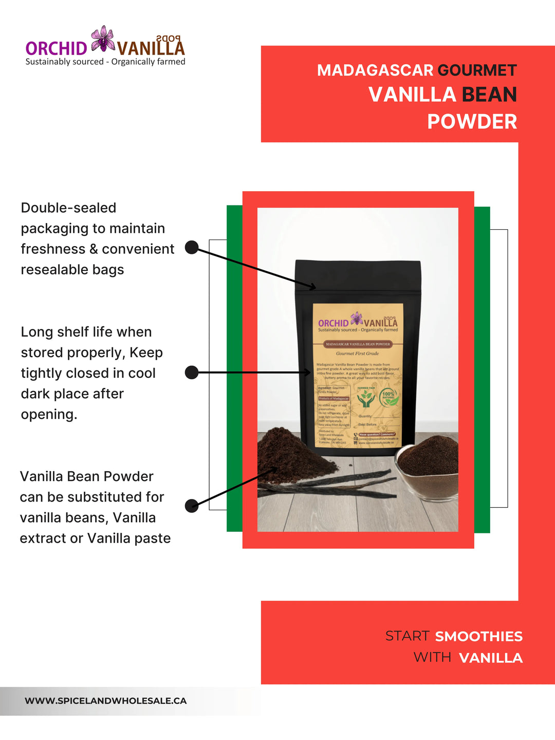 Madagascar Ground Vanilla Bean Powder Gourmet <br> First Grade<BR>