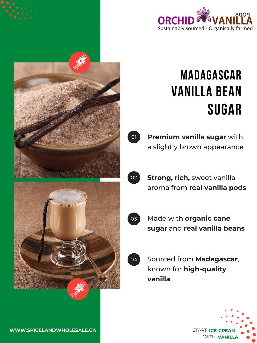 Azúcar de vainilla de Madagascar<br> Elaborado con vainas de vainilla auténticas y azúcar de caña pura