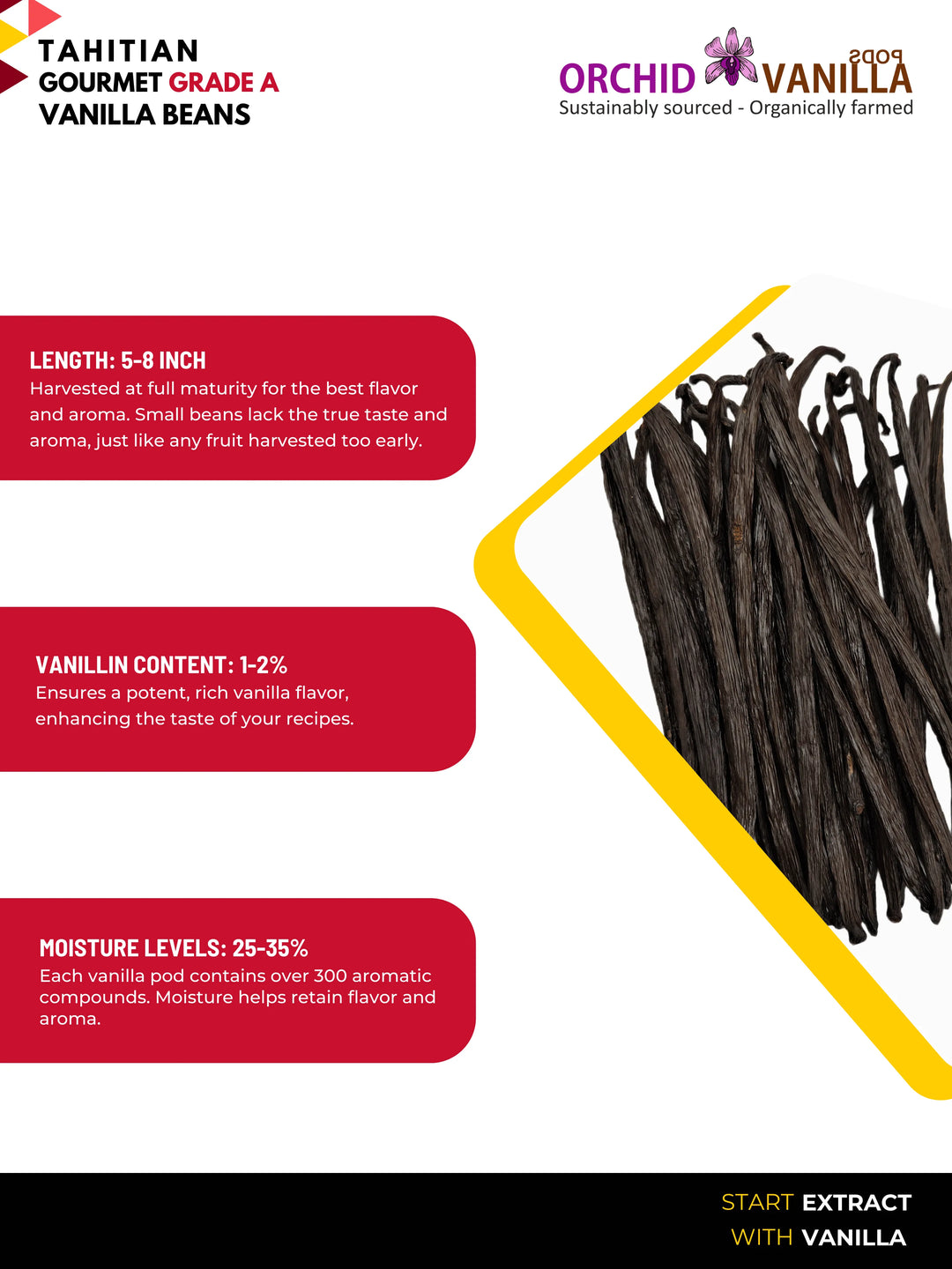 Vainilla de Tahití de calidad gourmet A<br> Para extraer y hornear<br> 1/4 libra, 1/2 libra, 1 libra, 2 libras 