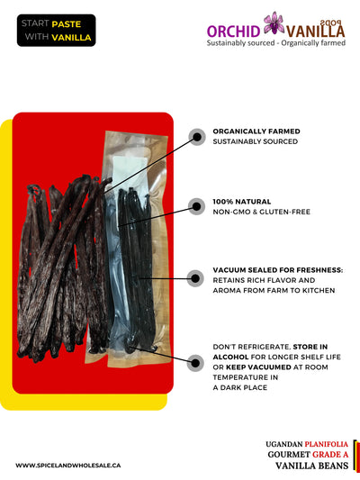 Ugandan Vanilla Beans Grade-A Gourmet <br>For Extract And Baking<BR>5 Count, 15 Count, 25 Count, 50 Count, 100 Count